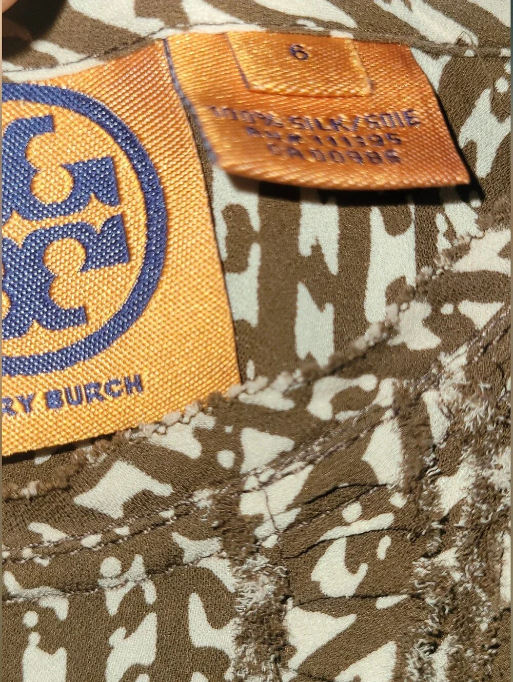 Tory Burch Multitone Brown Patterned Pleated Silk Sleeveless Blouse Size 6